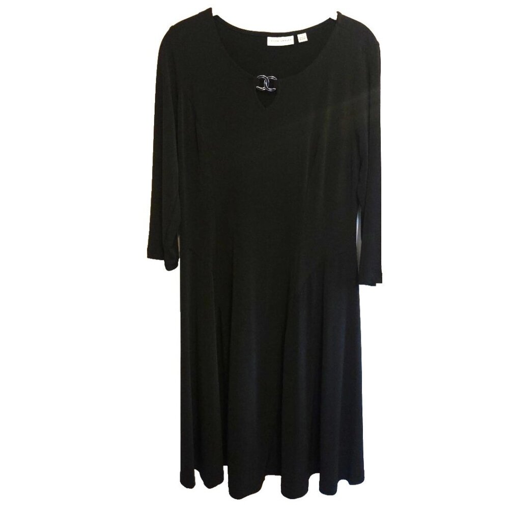 Black Liquid Knit Dress Size Small 3/4 Sleeves Knee Length Susan Graver